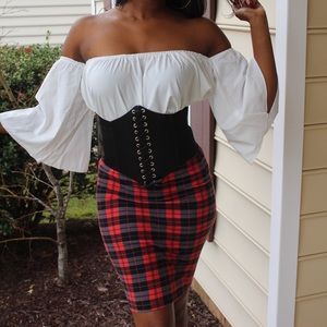 Red and black plaid, pencil skirt